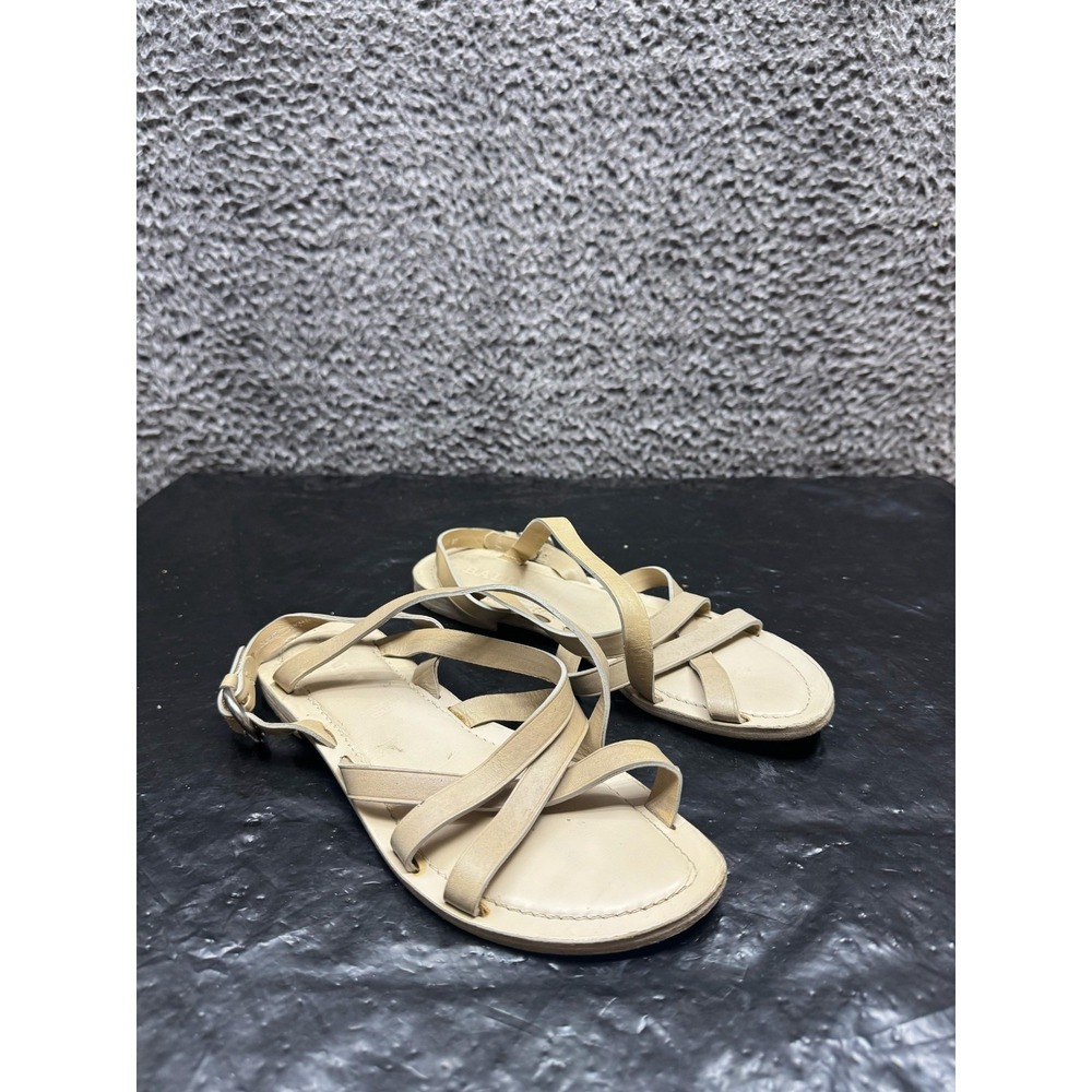 Bally Crossover-Strap Flat Leather Sandals Beige Womens Size 6.5 US